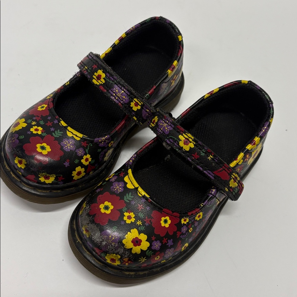 Dr. Martens Black Floral Mary Jane Hook-and-Loop Shoes